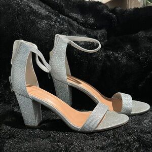 TOP Moda Glittery Silver Block Heels
